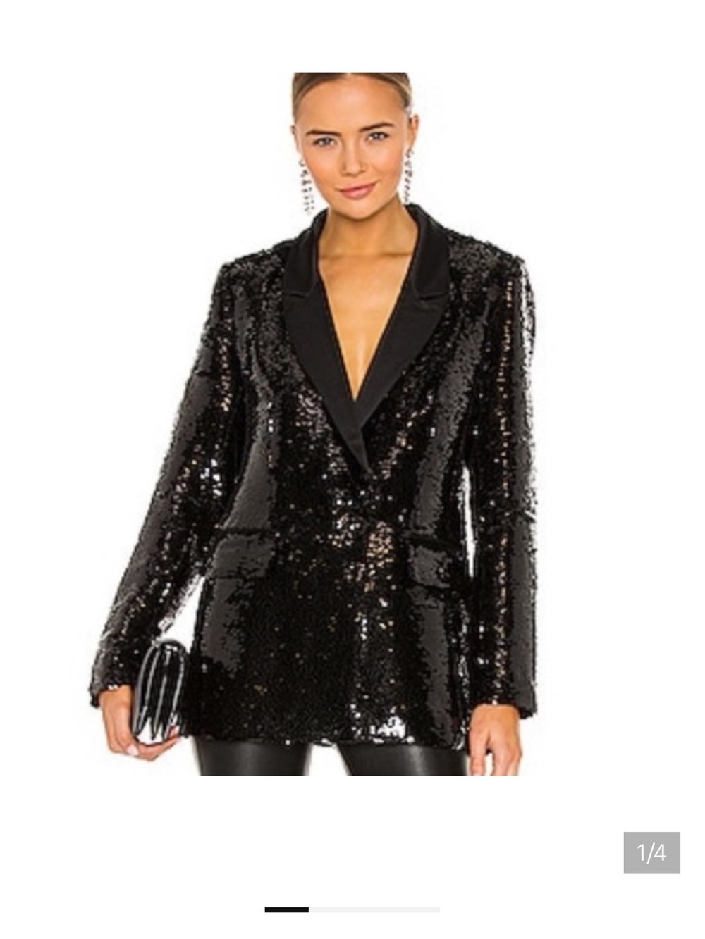 Anine Bing Ace Black Sequin Blazer with Satin Lapel | Size Small